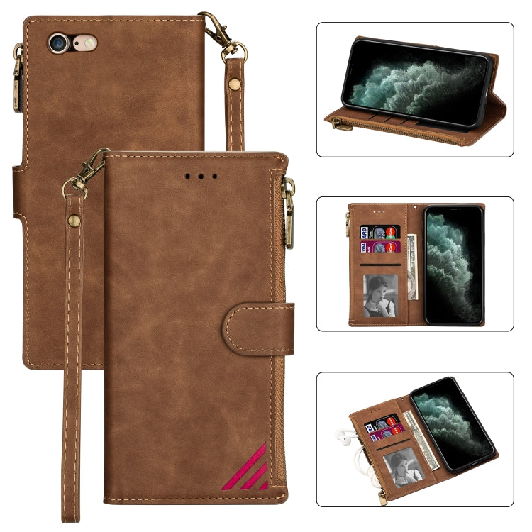 Zipper Multi-card Slots Horizontal Flip PU Leather Case with Holder & Card Slots & Wallet & Lanyard & Photo Frame for iPhone 6s Plus / 6 Plus