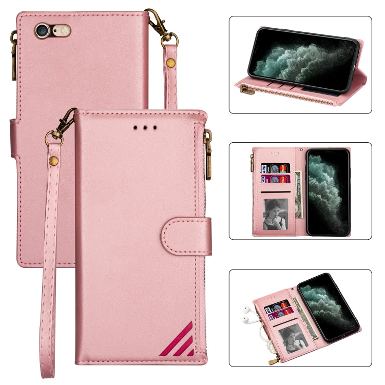 Zipper Multi-card Slots Horizontal Flip PU Leather Case with Holder & Card Slots & Wallet & Lanyard & Photo Frame for iPhone 6s Plus / 6 Plus