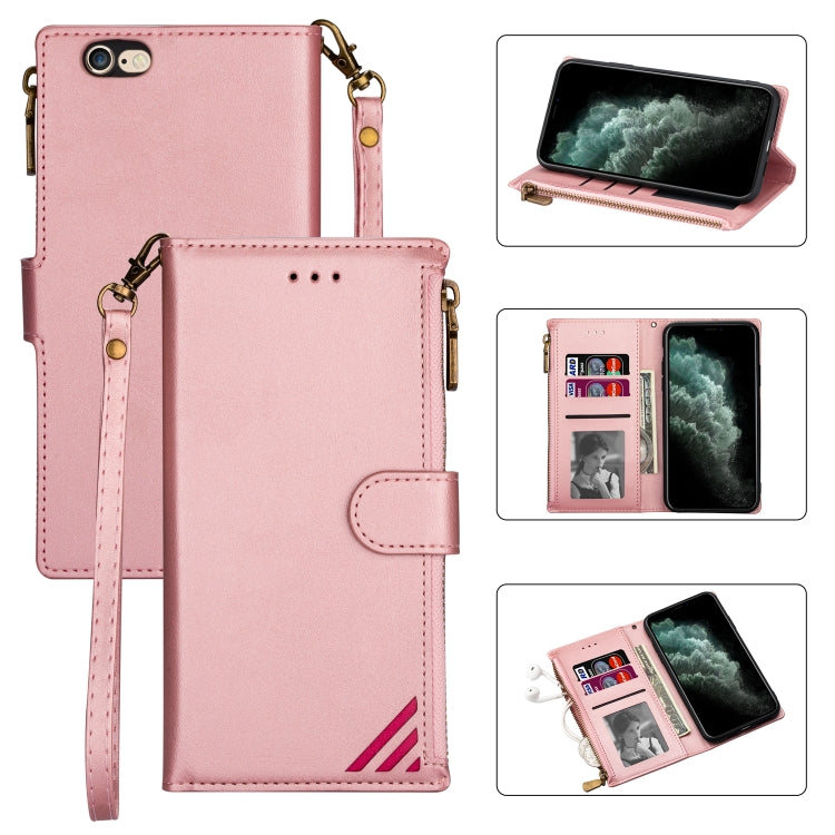 Zipper Multi-card Slots Horizontal Flip PU Leather Case with Holder & Card Slots & Wallet & Lanyard & Photo Frame for iPhone 6s / 6