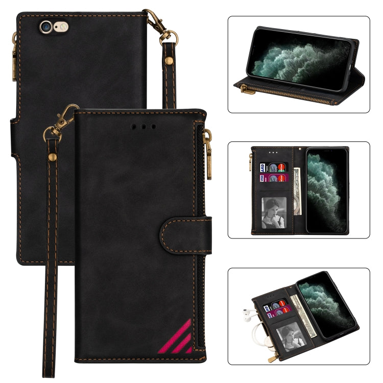 Zipper Multi-card Slots Horizontal Flip PU Leather Case with Holder & Card Slots & Wallet & Lanyard & Photo Frame for iPhone 6s / 6