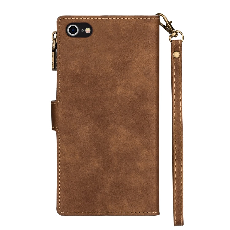 For iPhone SE 2022 / SE 2020 / 8 / 7 Zipper Multi-card Slots Horizontal Flip PU Leather Case with Holder & Card Slots & Wallet & Lanyard & Photo Frame