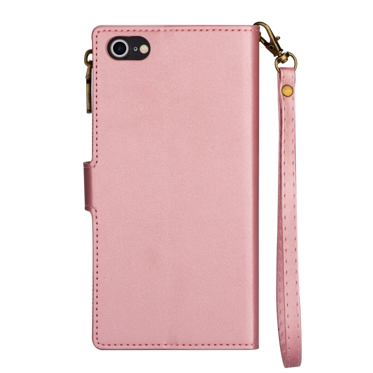 For iPhone SE 2022 / SE 2020 / 8 / 7 Zipper Multi-card Slots Horizontal Flip PU Leather Case with Holder & Card Slots & Wallet & Lanyard & Photo Frame