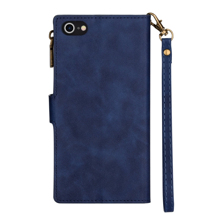 For iPhone SE 2022 / SE 2020 / 8 / 7 Zipper Multi-card Slots Horizontal Flip PU Leather Case with Holder & Card Slots & Wallet & Lanyard & Photo Frame