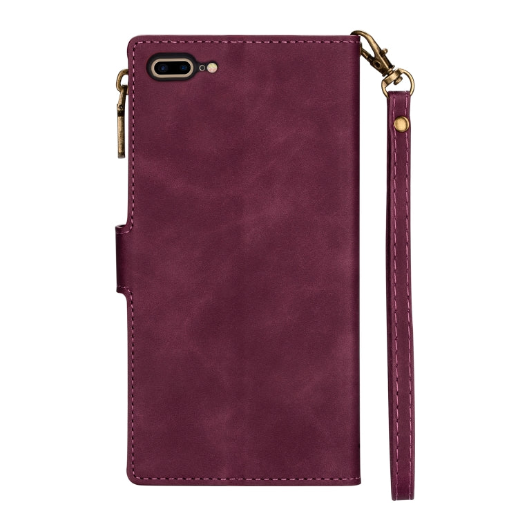 Zipper Multi-card Slots Horizontal Flip PU Leather Case with Holder & Card Slots & Wallet & Lanyard & Photo Frame for iPhone 8 Plus / 7 Plus