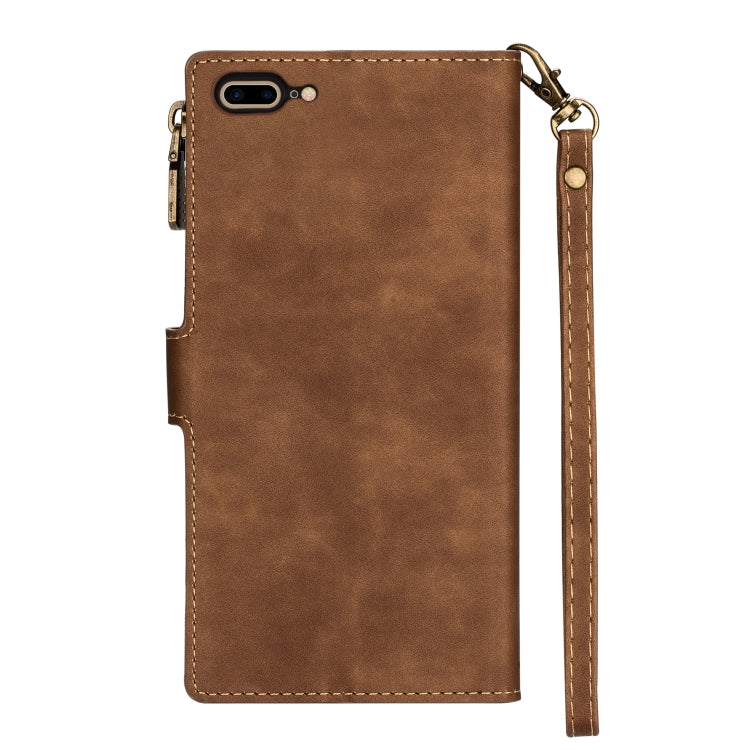 Zipper Multi-card Slots Horizontal Flip PU Leather Case with Holder & Card Slots & Wallet & Lanyard & Photo Frame for iPhone 8 Plus / 7 Plus