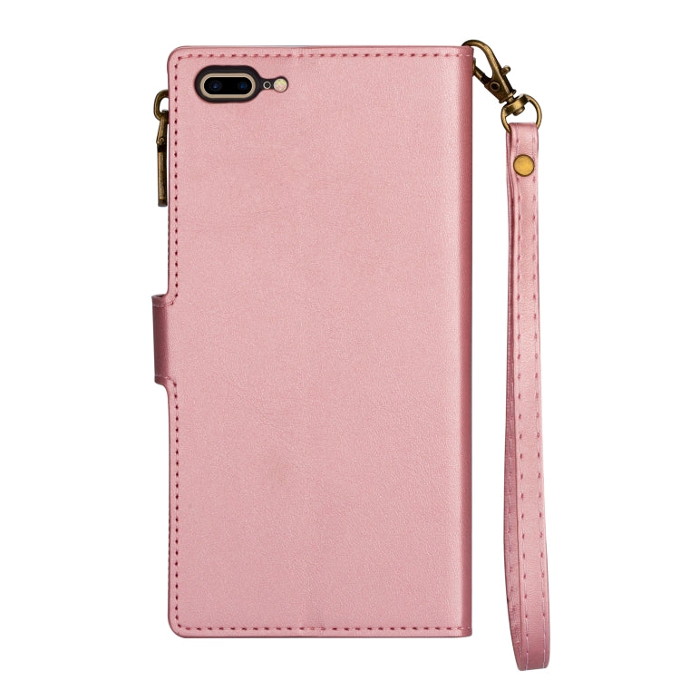 Zipper Multi-card Slots Horizontal Flip PU Leather Case with Holder & Card Slots & Wallet & Lanyard & Photo Frame for iPhone 8 Plus / 7 Plus