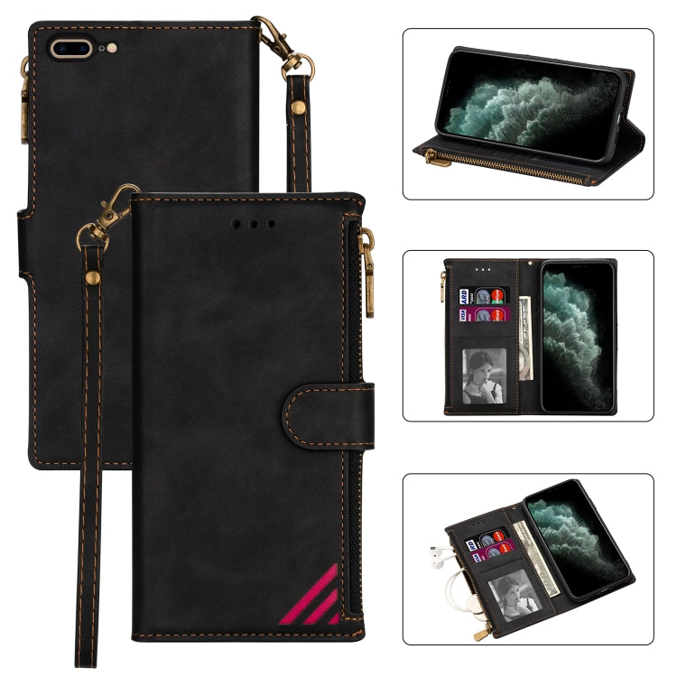 Zipper Multi-card Slots Horizontal Flip PU Leather Case with Holder & Card Slots & Wallet & Lanyard & Photo Frame for iPhone 8 Plus / 7 Plus
