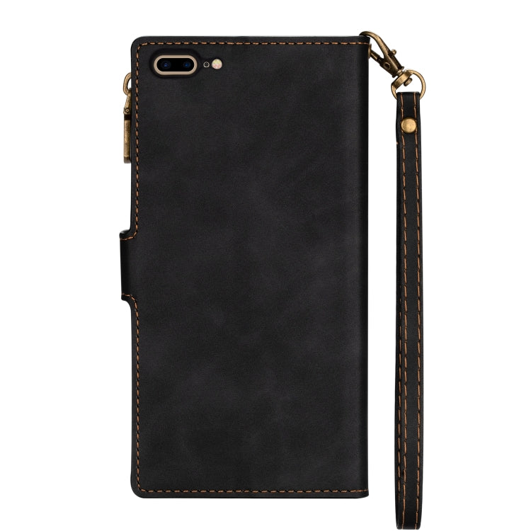 Zipper Multi-card Slots Horizontal Flip PU Leather Case with Holder & Card Slots & Wallet & Lanyard & Photo Frame for iPhone 8 Plus / 7 Plus