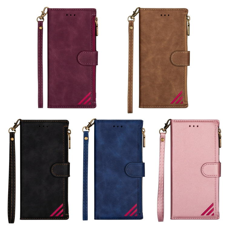 Zipper Multi-card Slots Horizontal Flip PU Leather Case with Holder & Card Slots & Wallet & Lanyard & Photo Frame for iPhone 8 Plus / 7 Plus
