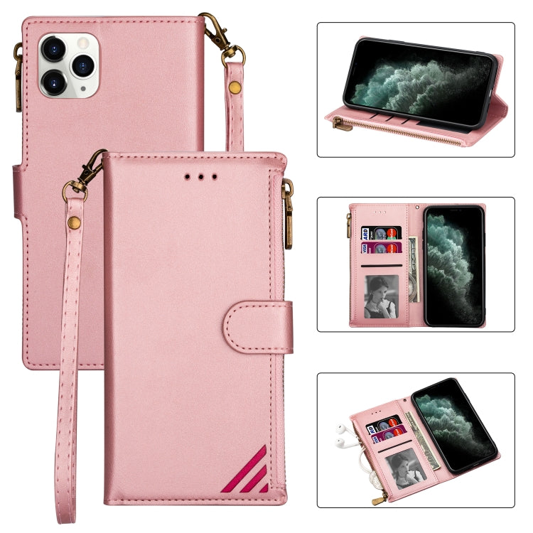 For iPhone 11 Pro Zipper Multi-card Slots Horizontal Flip PU Leather Case with Holder & Card Slots & Wallet & Lanyard & Photo Frame