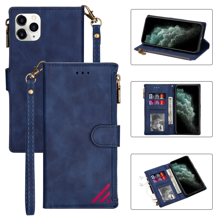For iPhone 11 Zipper Multi-card Slots Horizontal Flip PU Leather Case with Holder & Card Slots & Wallet & Lanyard & Photo Frame