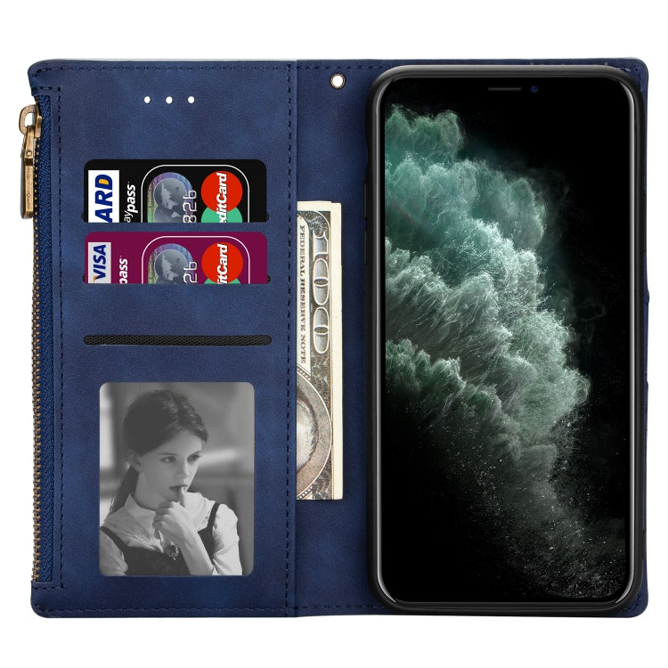 For iPhone 11 Zipper Multi-card Slots Horizontal Flip PU Leather Case with Holder & Card Slots & Wallet & Lanyard & Photo Frame