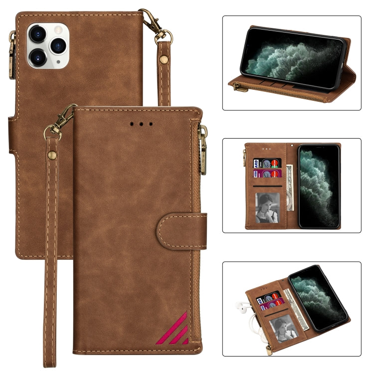 For iPhone 12 mini Zipper Multi-card Slots Horizontal Flip PU Leather Case with Holder & Card Slots & Wallet & Lanyard & Photo Frame