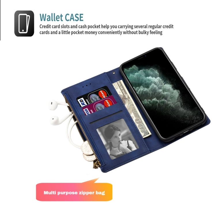 For iPhone 12 mini Zipper Multi-card Slots Horizontal Flip PU Leather Case with Holder & Card Slots & Wallet & Lanyard & Photo Frame