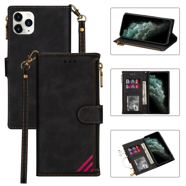 For iPhone 12 Pro Max Zipper Multi-card Slots Horizontal Flip PU Leather Case with Holder & Card Slots & Wallet & Lanyard & Photo Frame
