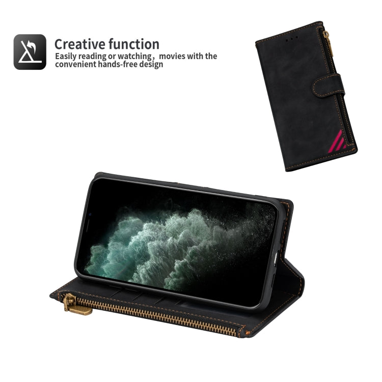 For iPhone 12 Pro Max Zipper Multi-card Slots Horizontal Flip PU Leather Case with Holder & Card Slots & Wallet & Lanyard & Photo Frame