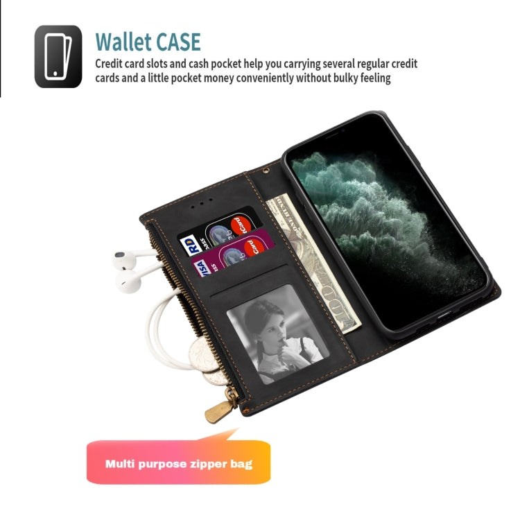 For iPhone 12 Pro Max Zipper Multi-card Slots Horizontal Flip PU Leather Case with Holder & Card Slots & Wallet & Lanyard & Photo Frame