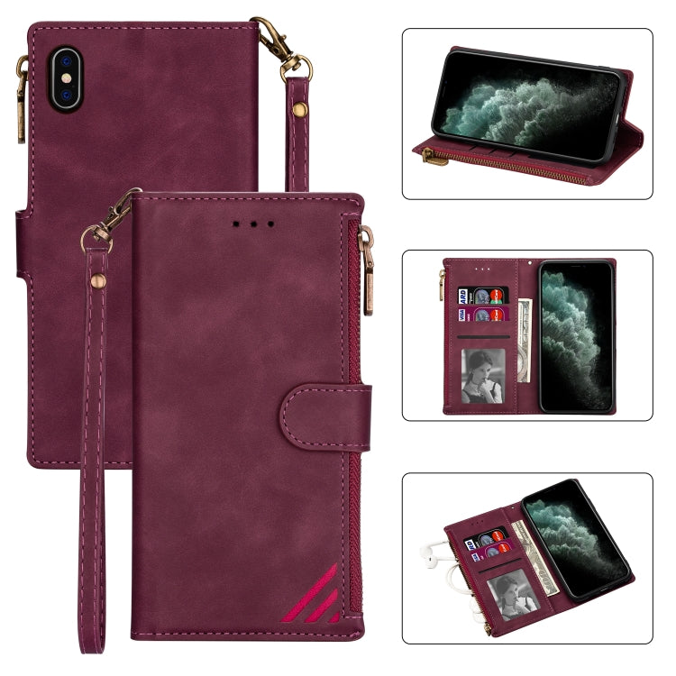 For iPhone X / XS Zipper Multi-card Slots Horizontal Flip PU Leather Case with Holder & Card Slots & Wallet & Lanyard & Photo Frame