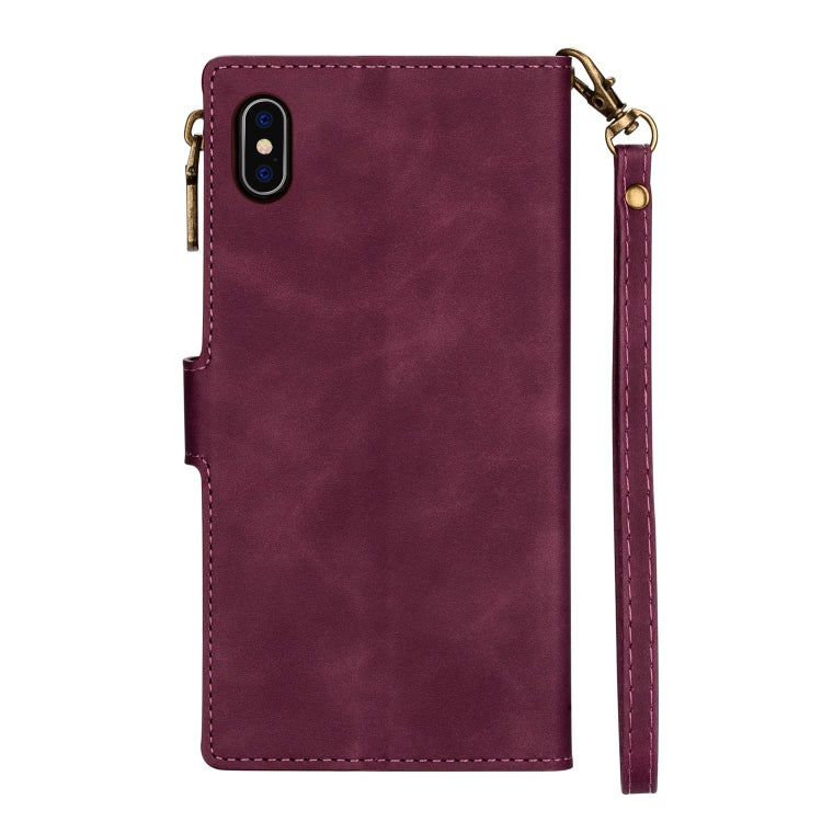 For iPhone X / XS Zipper Multi-card Slots Horizontal Flip PU Leather Case with Holder & Card Slots & Wallet & Lanyard & Photo Frame