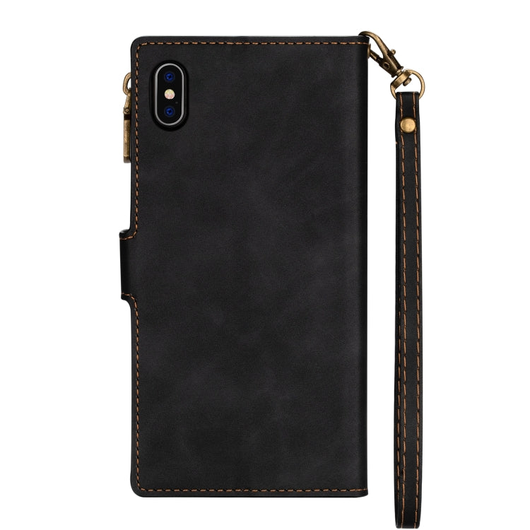 For iPhone X / XS Zipper Multi-card Slots Horizontal Flip PU Leather Case with Holder & Card Slots & Wallet & Lanyard & Photo Frame