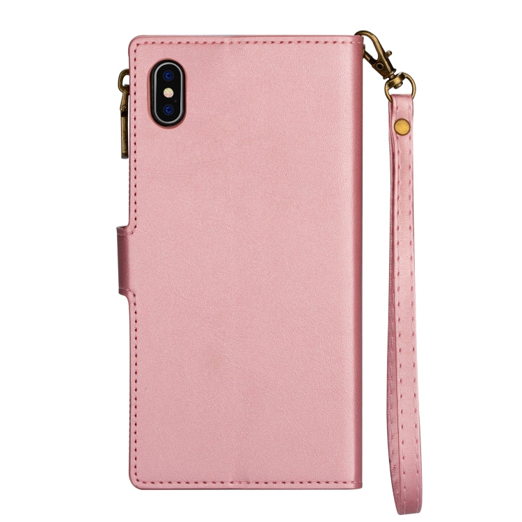 For iPhone XS Max Zipper Multi-card Slots Horizontal Flip PU Leather Case with Holder & Card Slots & Wallet & Lanyard & Photo Frame