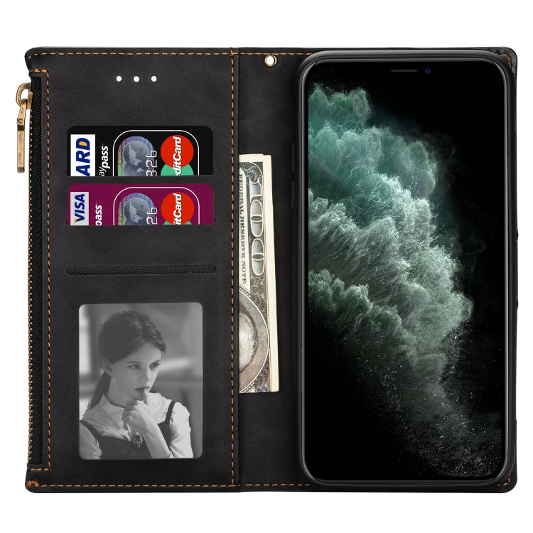 For iPhone XS Max Zipper Multi-card Slots Horizontal Flip PU Leather Case with Holder & Card Slots & Wallet & Lanyard & Photo Frame