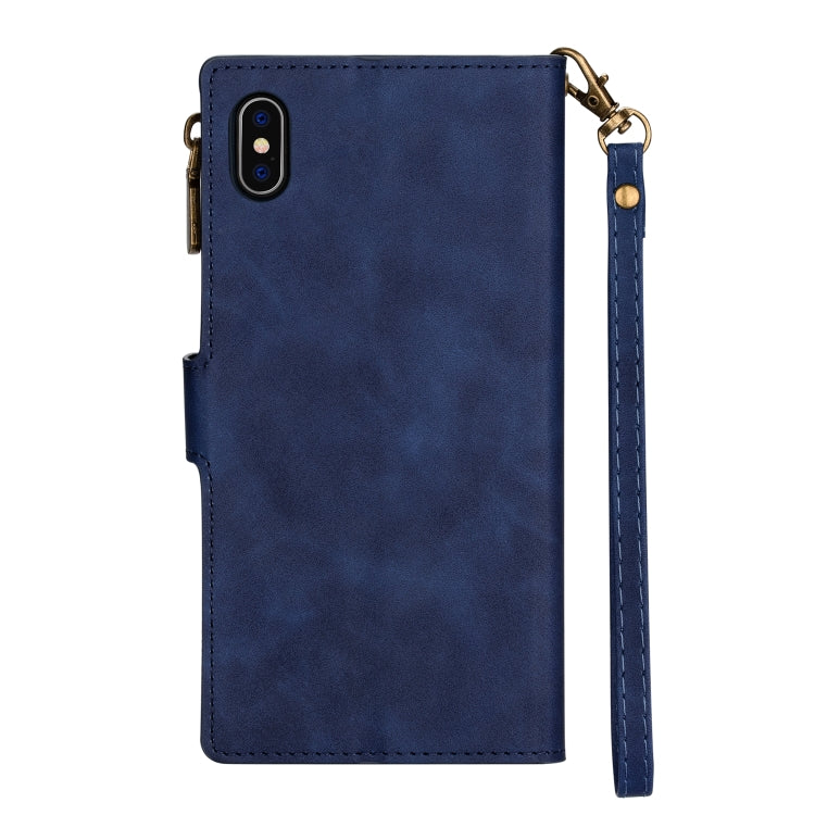 For iPhone XS Max Zipper Multi-card Slots Horizontal Flip PU Leather Case with Holder & Card Slots & Wallet & Lanyard & Photo Frame