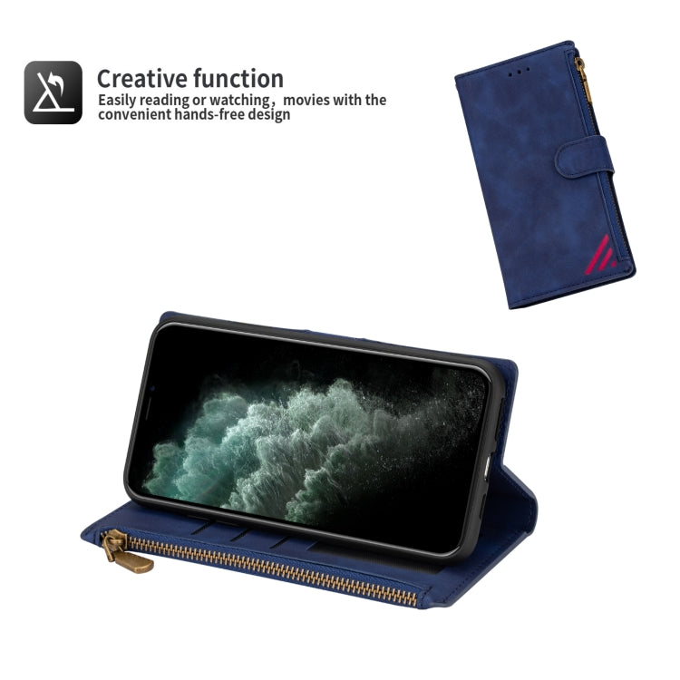 For iPhone XS Max Zipper Multi-card Slots Horizontal Flip PU Leather Case with Holder & Card Slots & Wallet & Lanyard & Photo Frame