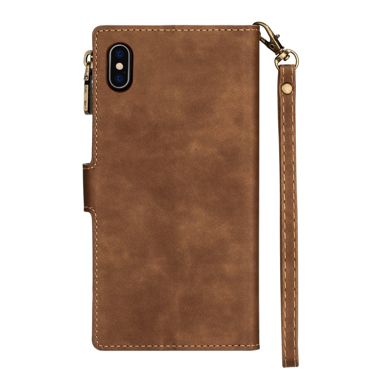 For iPhone XR Zipper Multi-card Slots Horizontal Flip PU Leather Case with Holder & Card Slots & Wallet & Lanyard & Photo Frame