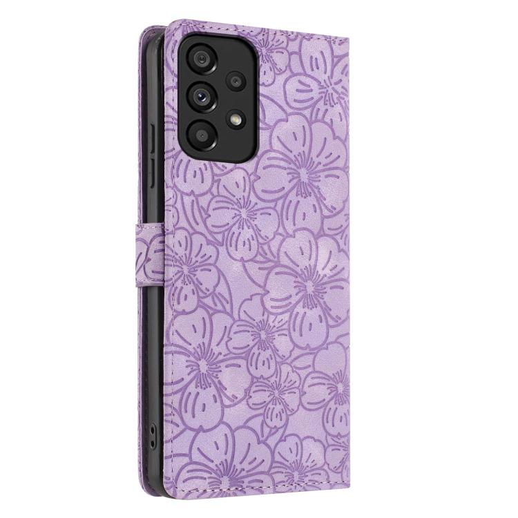 For Samsung Galaxy A53 Cherry Blossoms Embossed Leather Phone Case