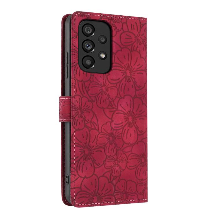 For Samsung Galaxy A53 Cherry Blossoms Embossed Leather Phone Case