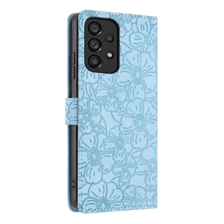 For Samsung Galaxy A53 Cherry Blossoms Embossed Leather Phone Case