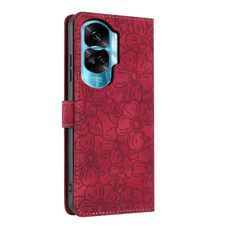 For Honor 90 Lite Cherry Blossoms Embossed Leather Phone Case