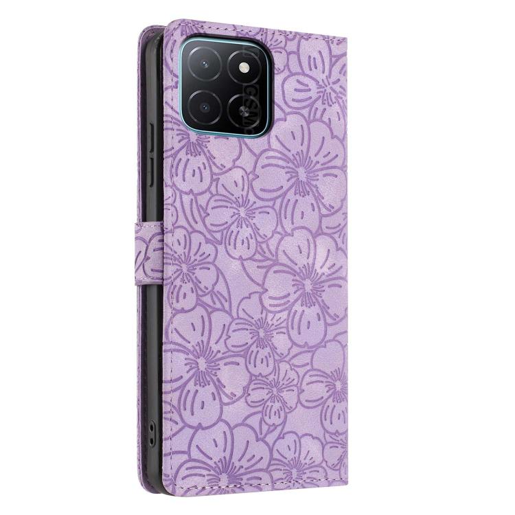 For Honor X5b 4G / X5b Plus 4G Cherry Blossoms Embossed Leather Phone Case