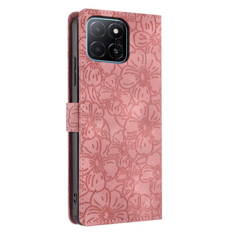 For Honor X5b 4G / X5b Plus 4G Cherry Blossoms Embossed Leather Phone Case