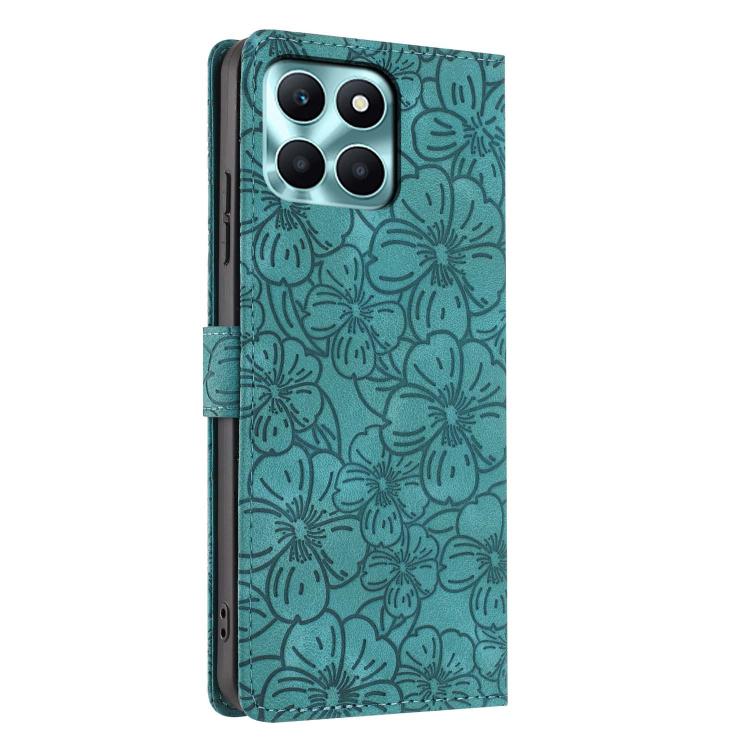 For Honor X6a Cherry Blossoms Embossed Leather Phone Case