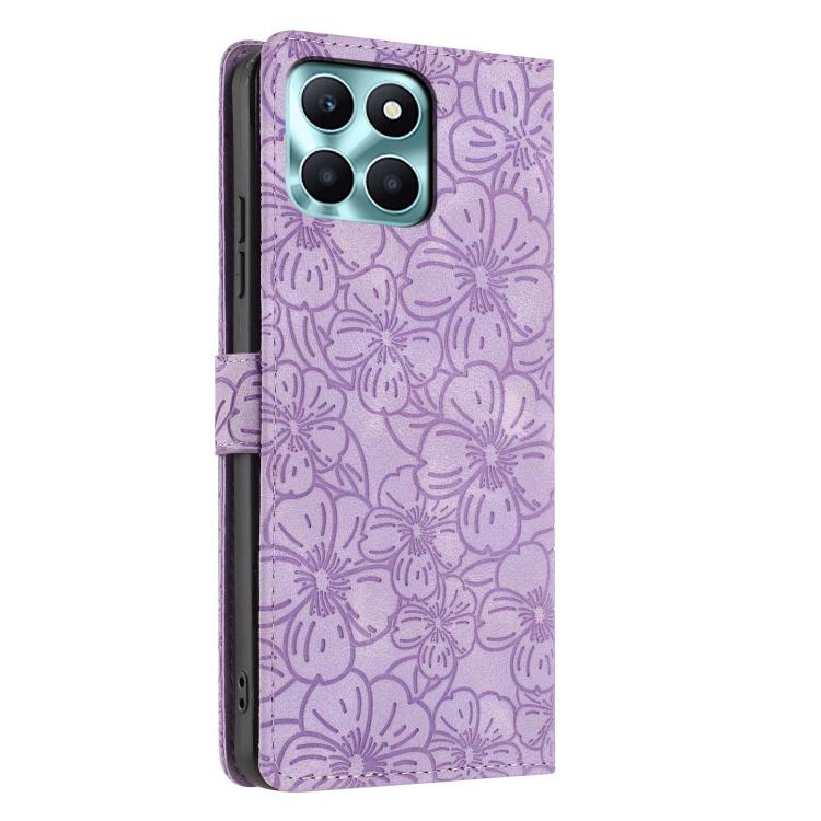 For Honor X6a Cherry Blossoms Embossed Leather Phone Case