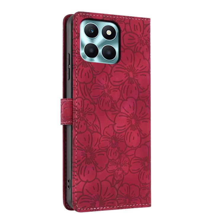 For Honor X6a Cherry Blossoms Embossed Leather Phone Case