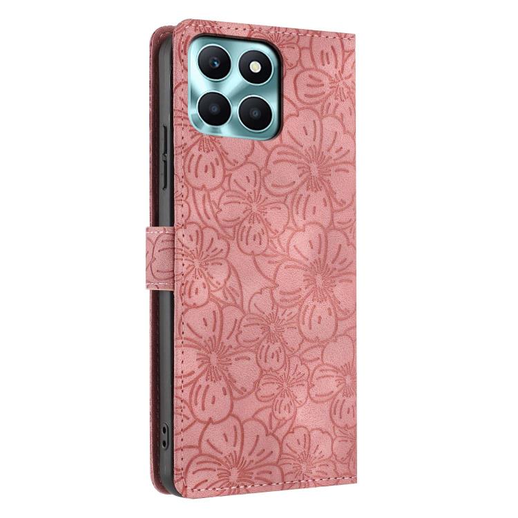 For Honor X6a Cherry Blossoms Embossed Leather Phone Case