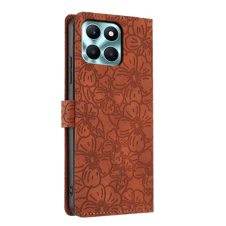 For Honor X6a Cherry Blossoms Embossed Leather Phone Case