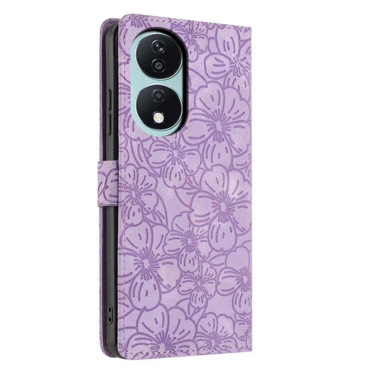 For Honor X7b Cherry Blossoms Embossed Leather Phone Case
