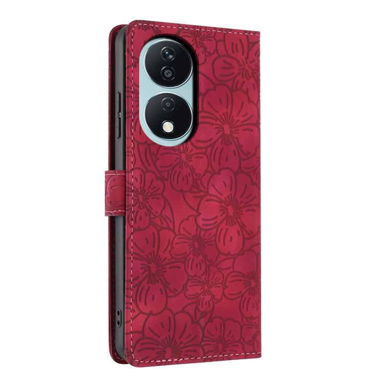 For Honor X7b Cherry Blossoms Embossed Leather Phone Case