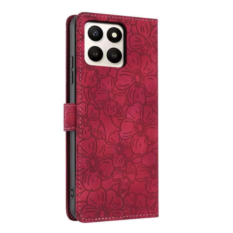 For Honor X7d 5G Cherry Blossoms Embossed Leather Phone Case