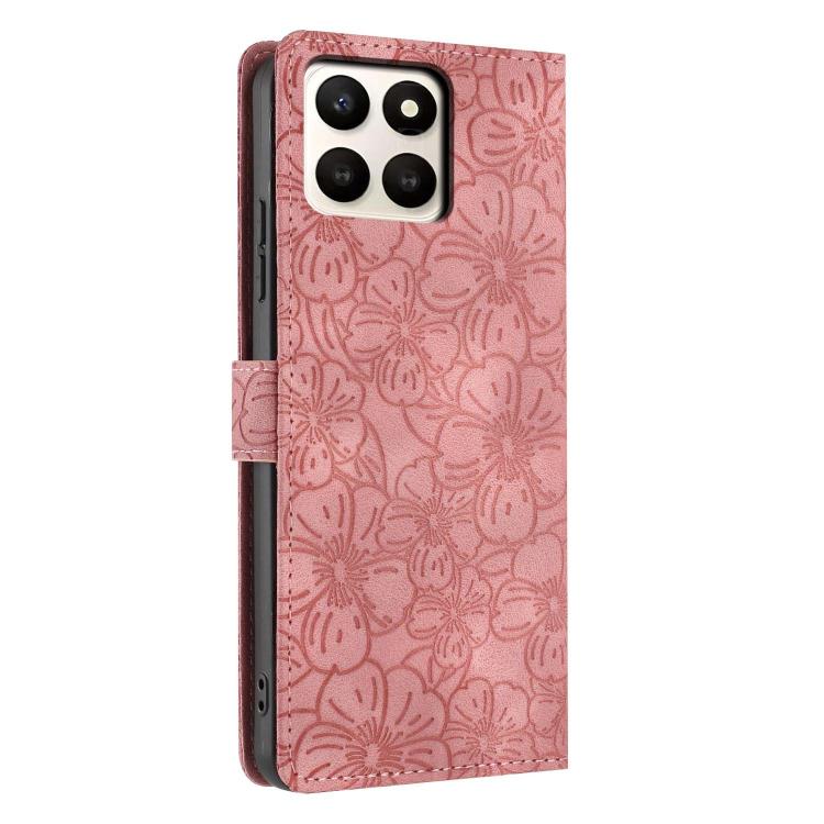 For Honor X7d 5G Cherry Blossoms Embossed Leather Phone Case