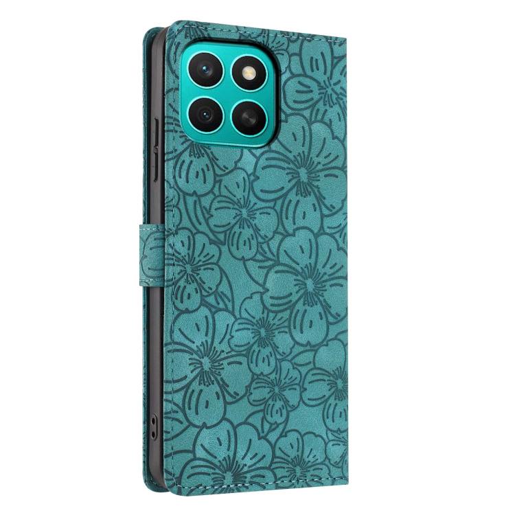 For Honor X8c Cherry Blossoms Embossed Leather Phone Case