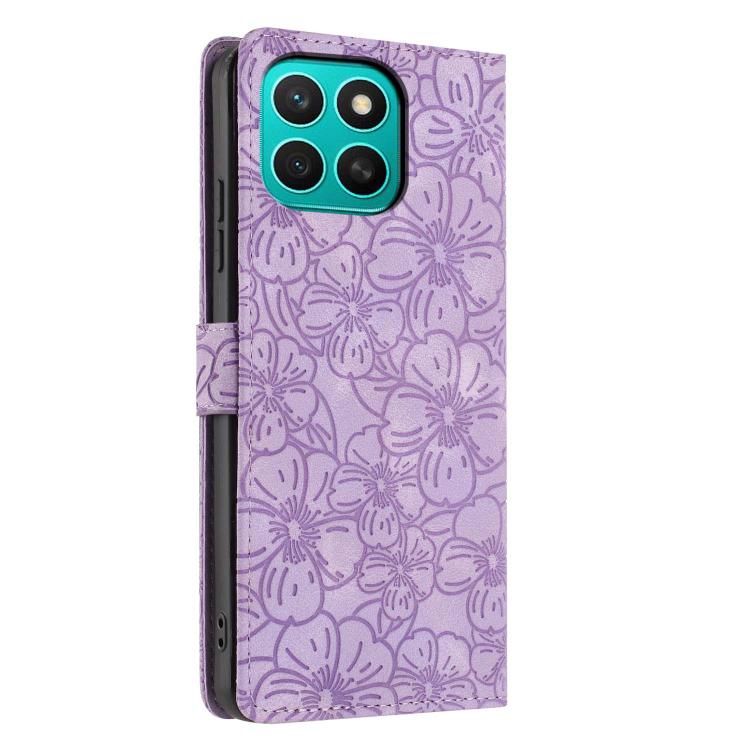 For Honor X8c Cherry Blossoms Embossed Leather Phone Case