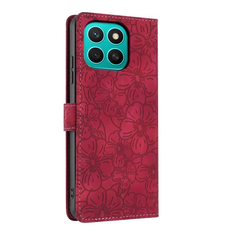 For Honor X8c Cherry Blossoms Embossed Leather Phone Case