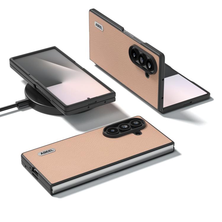 For Samsung Galaxy Z Fold7 5G ABEEL Genuine Leather + PC Litchi Texture Phone Case