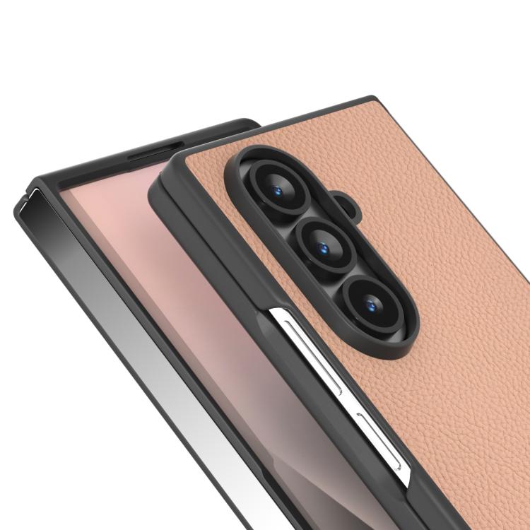 For Samsung Galaxy Z Fold7 5G ABEEL Genuine Leather + PC Litchi Texture Phone Case