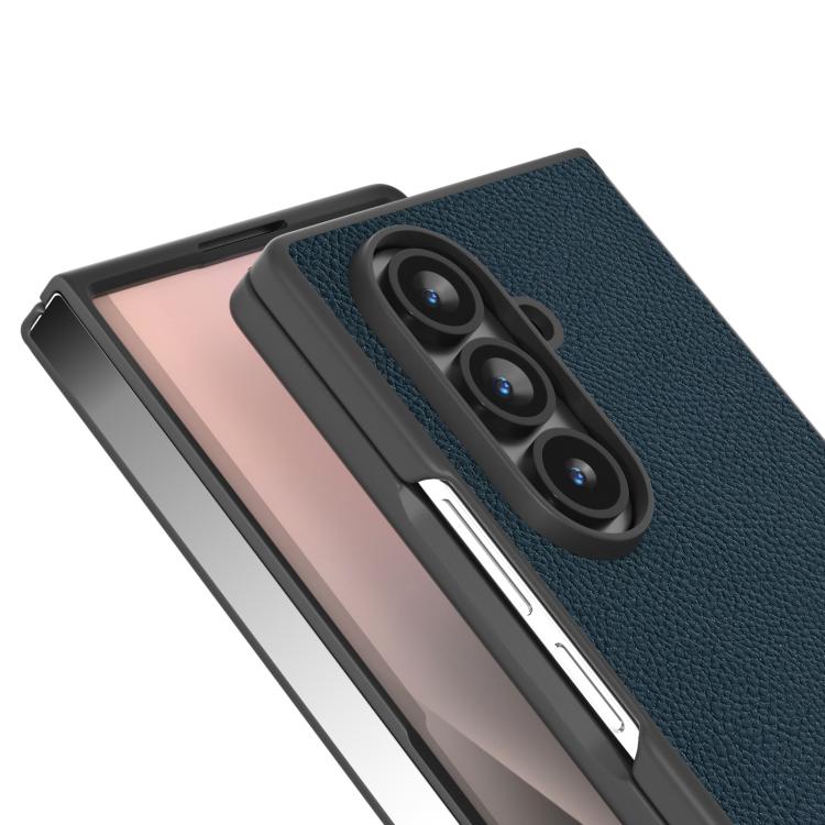 For Samsung Galaxy Z Fold7 5G ABEEL Genuine Leather + PC Litchi Texture Phone Case